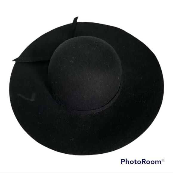 Accessories - 100% wool black brim bow hat